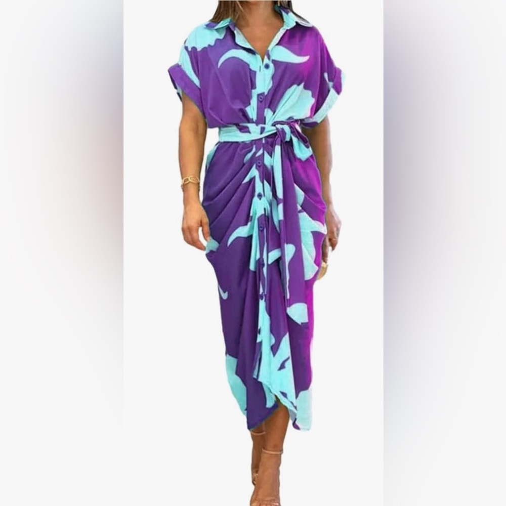 Purple and Blue Women's Maxi Dress